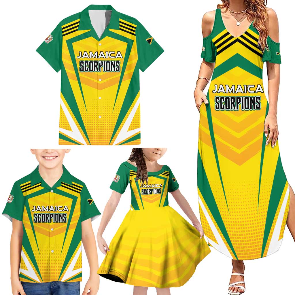 Custom Cricket Jamaica Scorpions Family Matching Summer Maxi Dress and Hawaiian Shirt We Made Legends