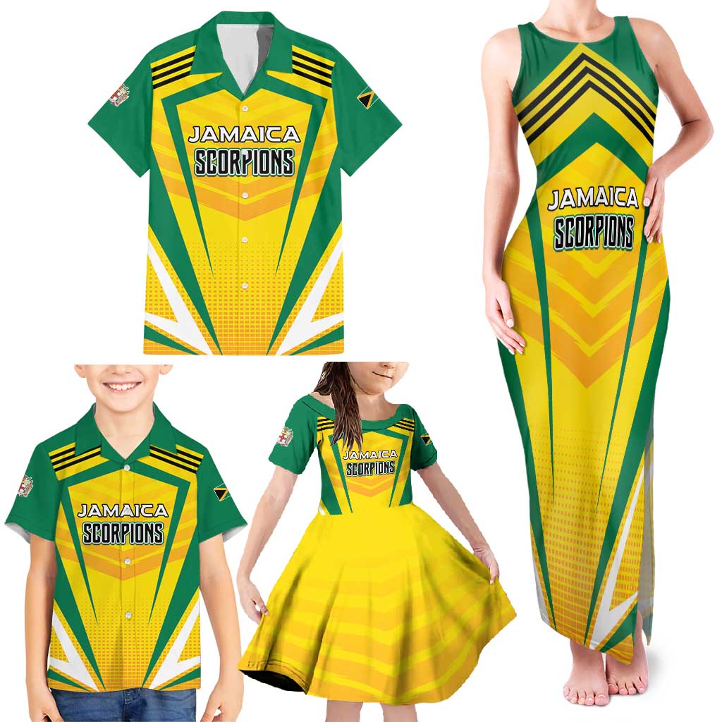 Custom Cricket Jamaica Scorpions Family Matching Tank Maxi Dress and Hawaiian Shirt We Made Legends