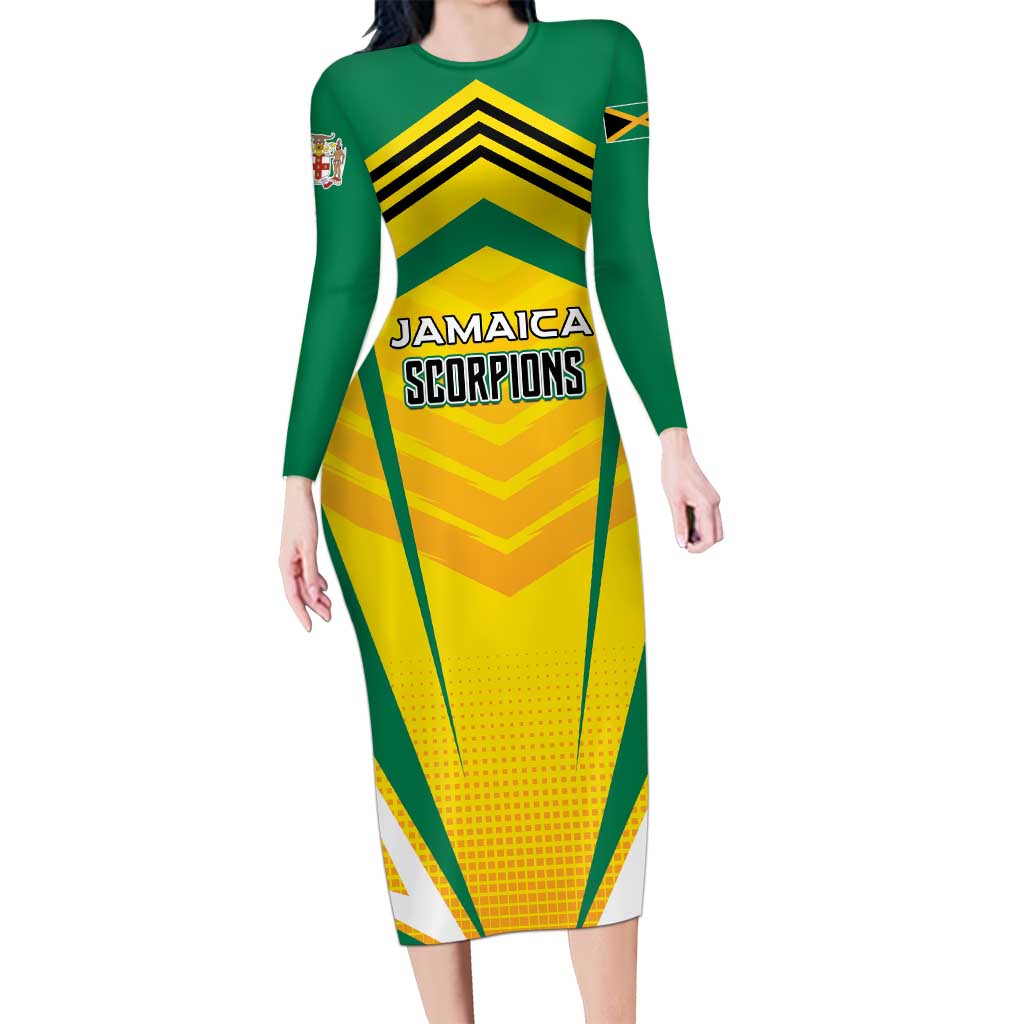 Custom Cricket Jamaica Scorpions Long Sleeve Bodycon Dress We Made Legends