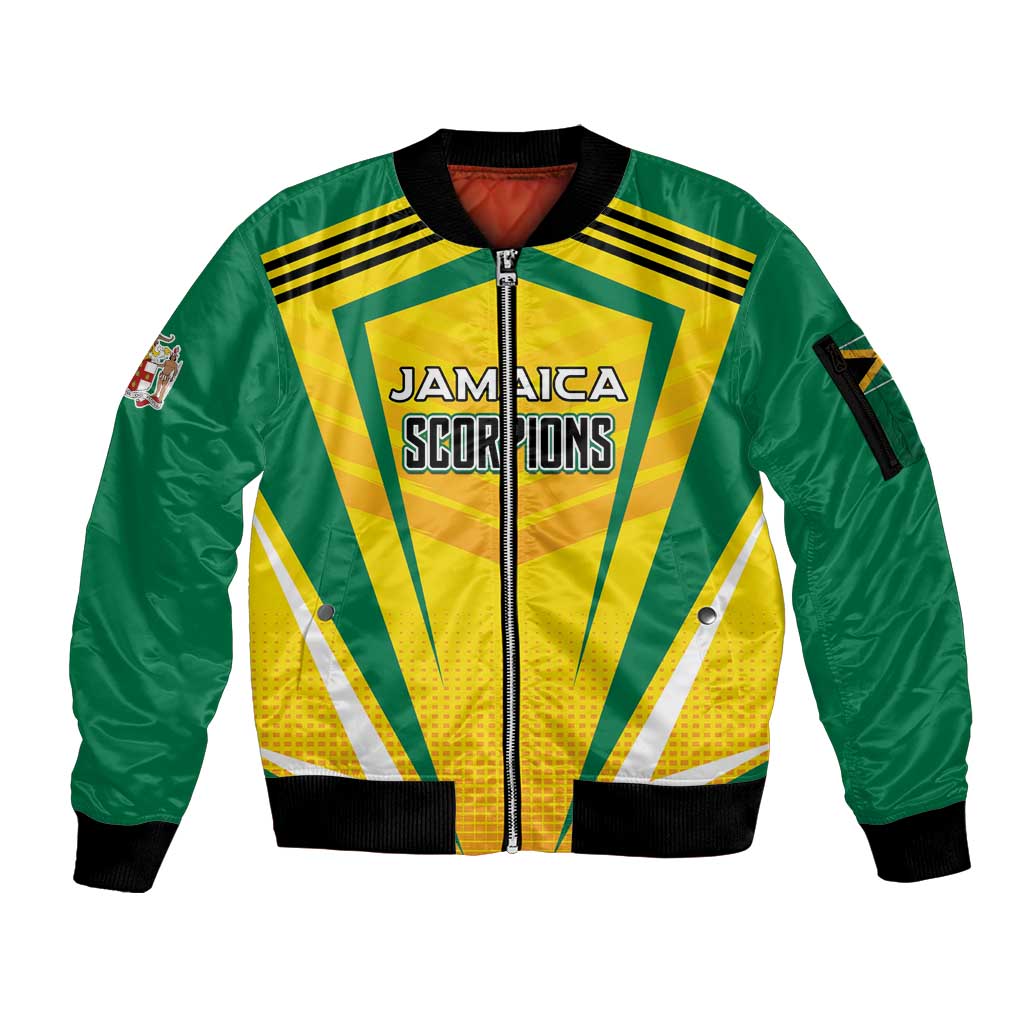 Custom Cricket Jamaica Scorpions Sleeve Zip Bomber Jacket We Made Legends