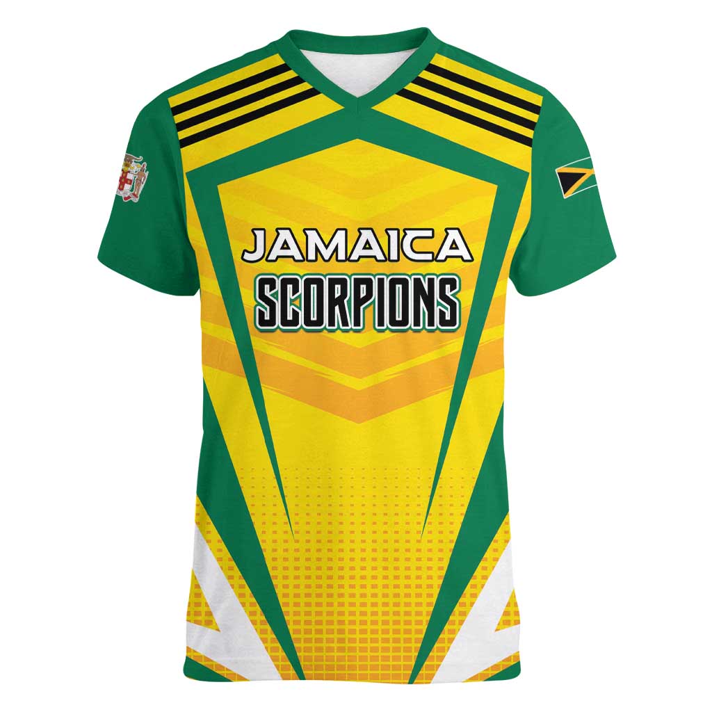 Custom Cricket Jamaica Scorpions Women V-Neck T-Shirt We Made Legends