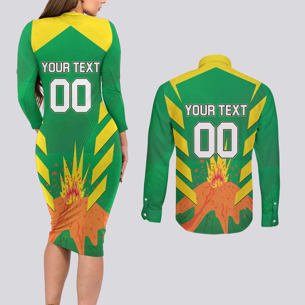Custom Cricket Windwards Volcanoes Couples Matching Long Sleeve Bodycon Dress and Long Sleeve Button Shirt All The Best LAVA Boys
