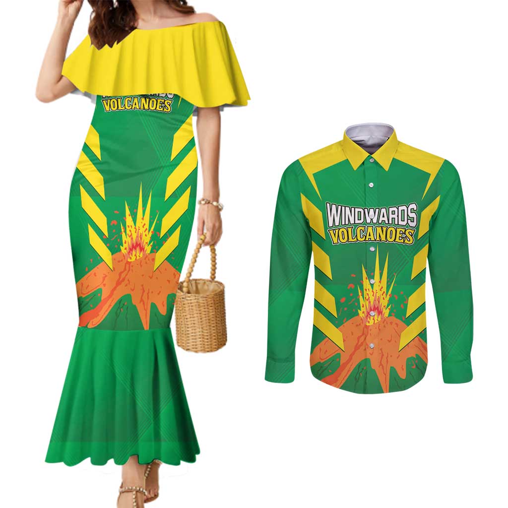 Custom Cricket Windwards Volcanoes Couples Matching Mermaid Dress and Long Sleeve Button Shirt All The Best LAVA Boys