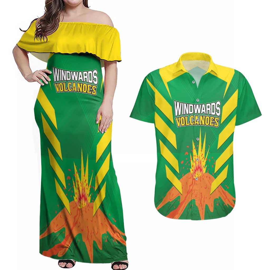 Custom Cricket Windwards Volcanoes Couples Matching Off Shoulder Maxi Dress and Hawaiian Shirt All The Best LAVA Boys