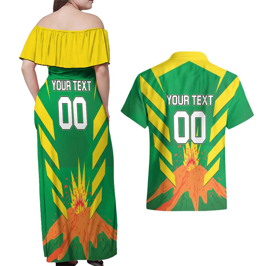 Custom Cricket Windwards Volcanoes Couples Matching Off Shoulder Maxi Dress and Hawaiian Shirt All The Best LAVA Boys