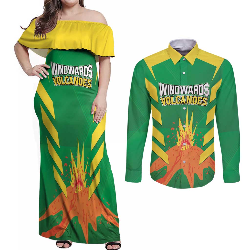 Custom Cricket Windwards Volcanoes Couples Matching Off Shoulder Maxi Dress and Long Sleeve Button Shirt All The Best LAVA Boys