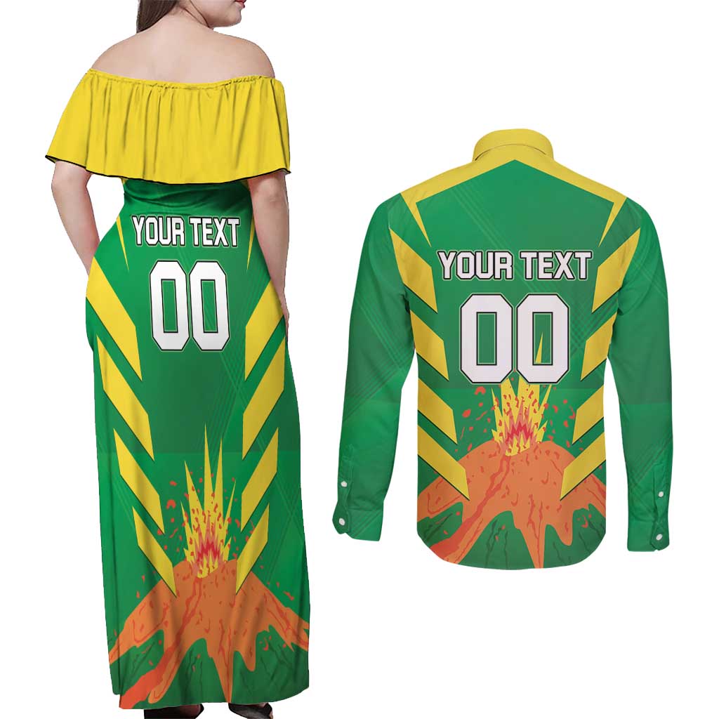Custom Cricket Windwards Volcanoes Couples Matching Off Shoulder Maxi Dress and Long Sleeve Button Shirt All The Best LAVA Boys