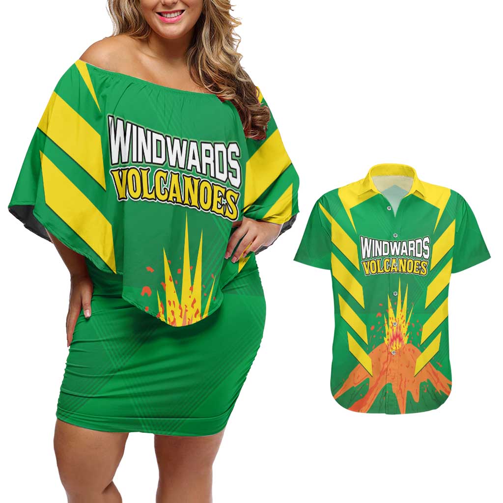 Custom Cricket Windwards Volcanoes Couples Matching Off Shoulder Short Dress and Hawaiian Shirt All The Best LAVA Boys