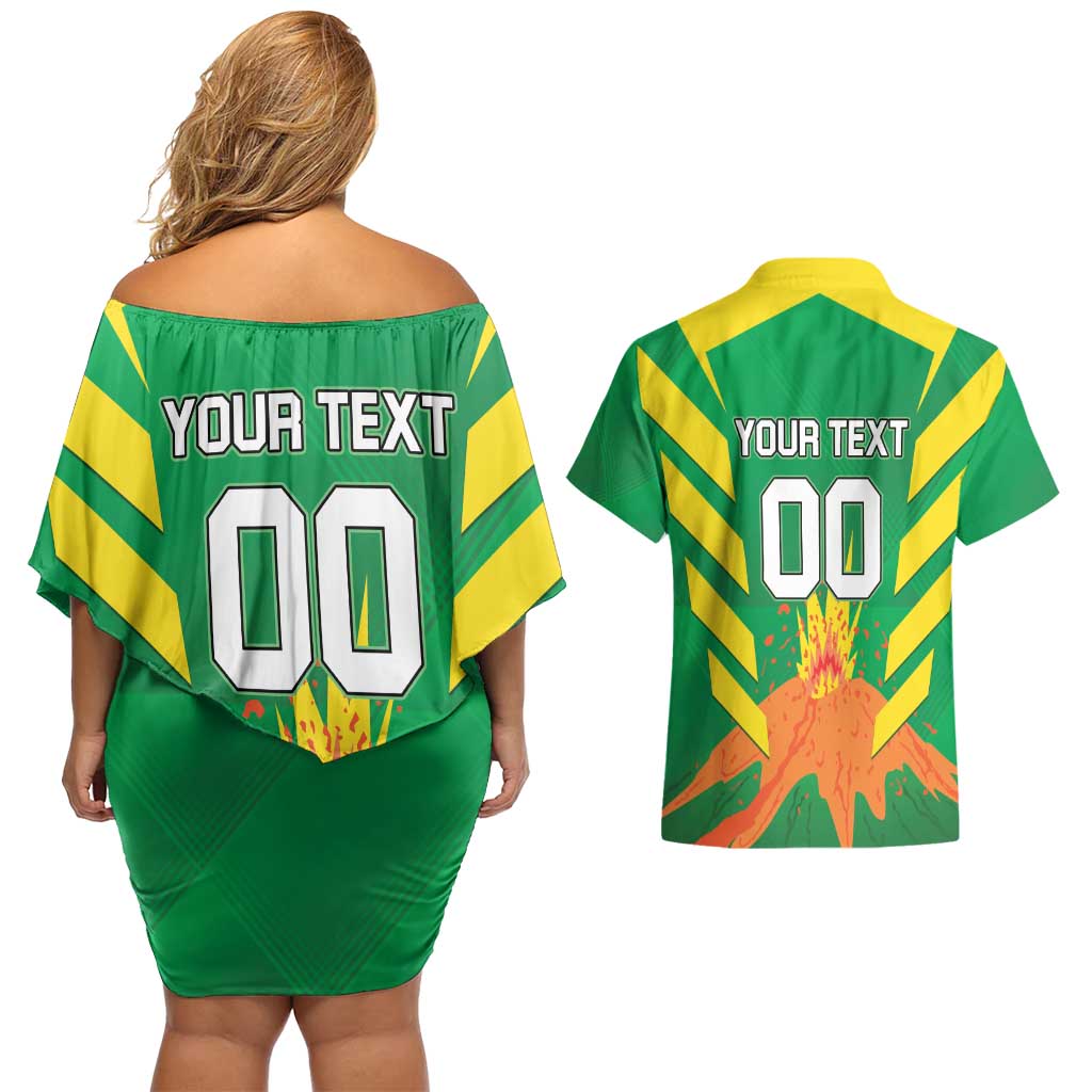 Custom Cricket Windwards Volcanoes Couples Matching Off Shoulder Short Dress and Hawaiian Shirt All The Best LAVA Boys