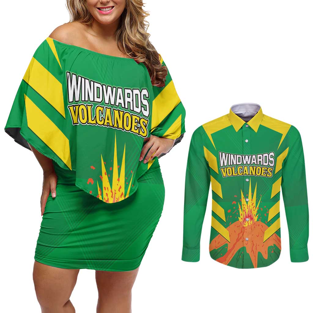 Custom Cricket Windwards Volcanoes Couples Matching Off Shoulder Short Dress and Long Sleeve Button Shirt All The Best LAVA Boys