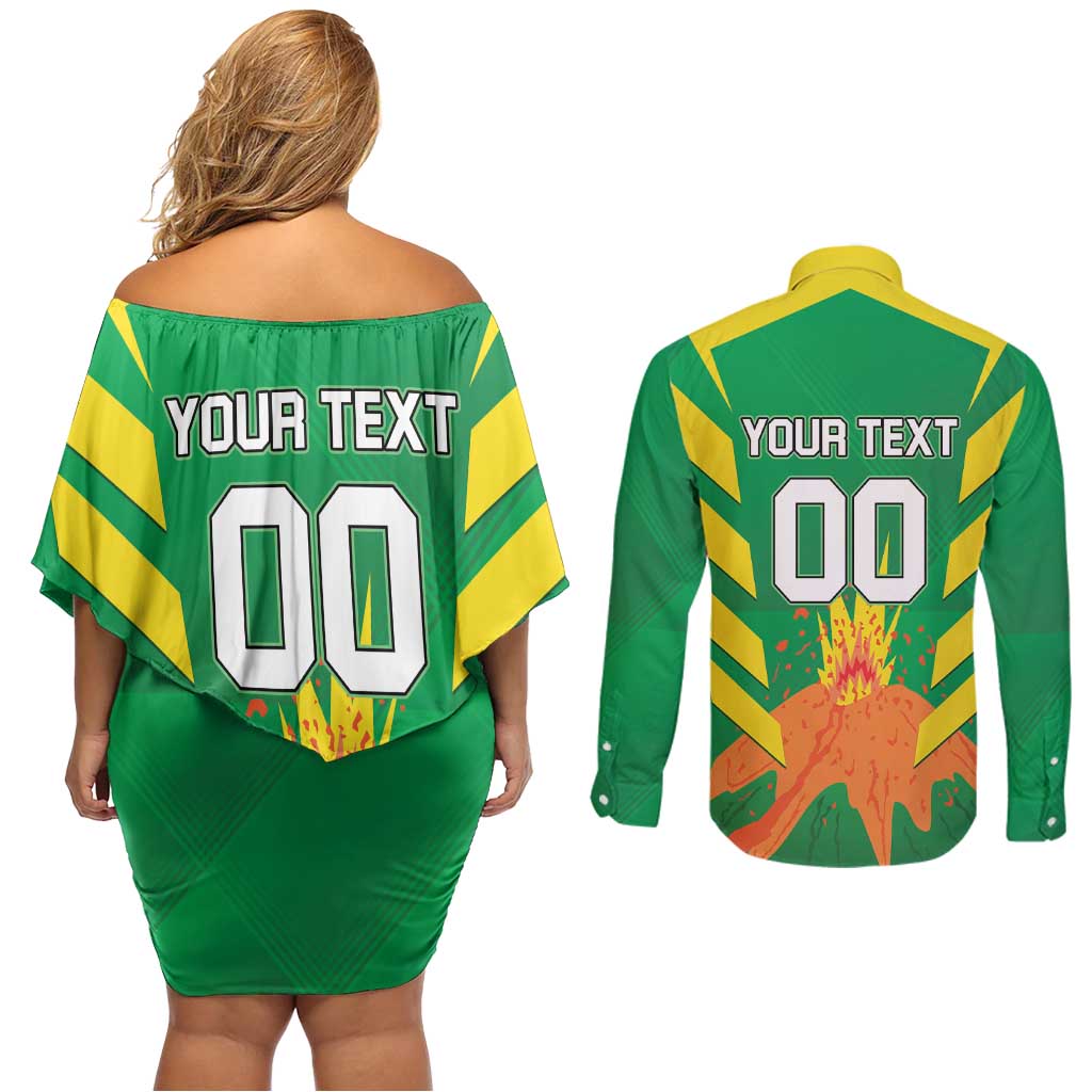 Custom Cricket Windwards Volcanoes Couples Matching Off Shoulder Short Dress and Long Sleeve Button Shirt All The Best LAVA Boys
