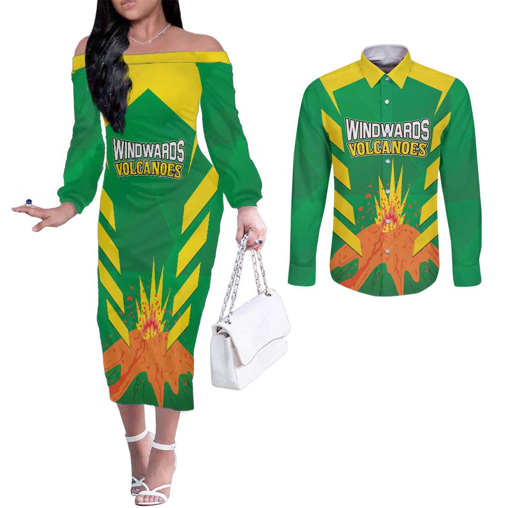 Custom Cricket Windwards Volcanoes Couples Matching Off The Shoulder Long Sleeve Dress and Long Sleeve Button Shirt All The Best LAVA Boys