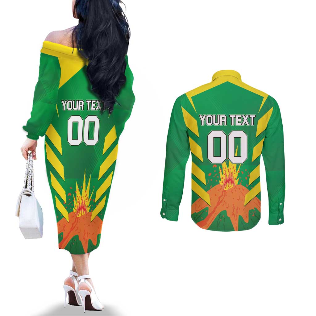 Custom Cricket Windwards Volcanoes Couples Matching Off The Shoulder Long Sleeve Dress and Long Sleeve Button Shirt All The Best LAVA Boys