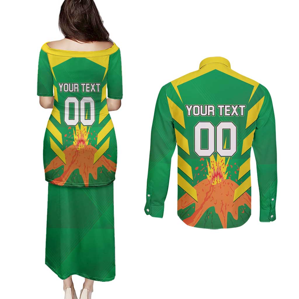 Custom Cricket Windwards Volcanoes Couples Matching Puletasi and Long Sleeve Button Shirt All The Best LAVA Boys