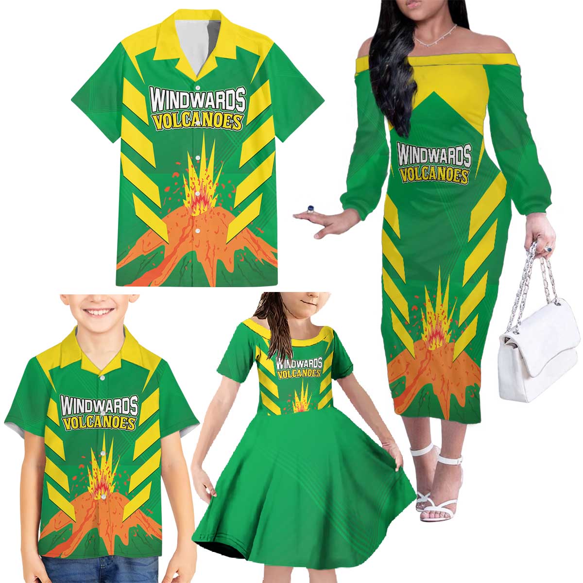 Custom Cricket Windwards Volcanoes Family Matching Off The Shoulder Long Sleeve Dress and Hawaiian Shirt All The Best LAVA Boys