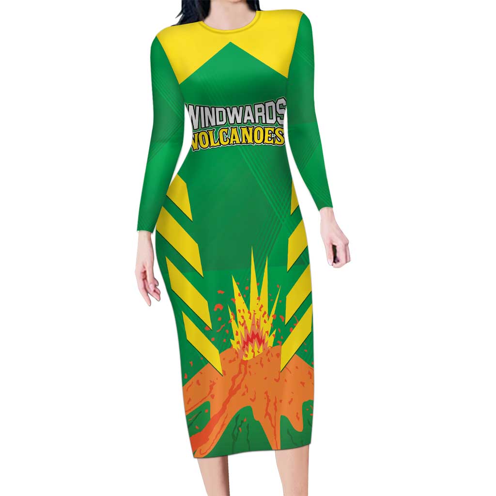 Custom Cricket Windwards Volcanoes Long Sleeve Bodycon Dress All The Best LAVA Boys