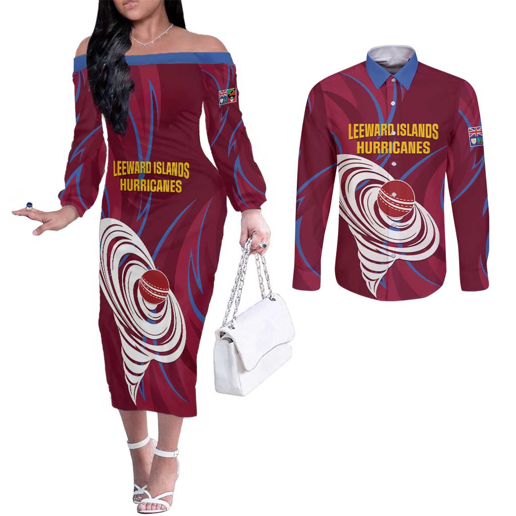 Custom Cricket Leeward Hurricanes Couples Matching Off The Shoulder Long Sleeve Dress and Long Sleeve Button Shirt Come On Hurricanes Boys