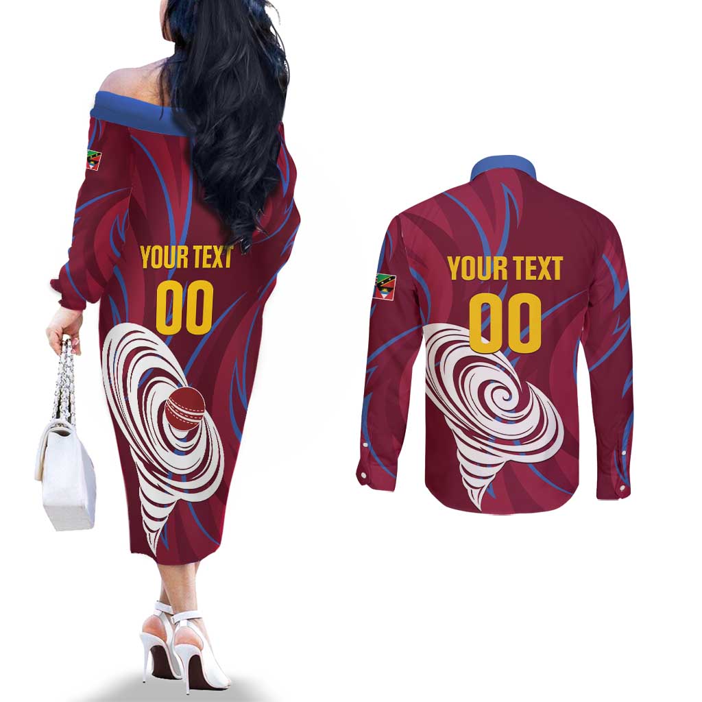 Custom Cricket Leeward Hurricanes Couples Matching Off The Shoulder Long Sleeve Dress and Long Sleeve Button Shirt Come On Hurricanes Boys
