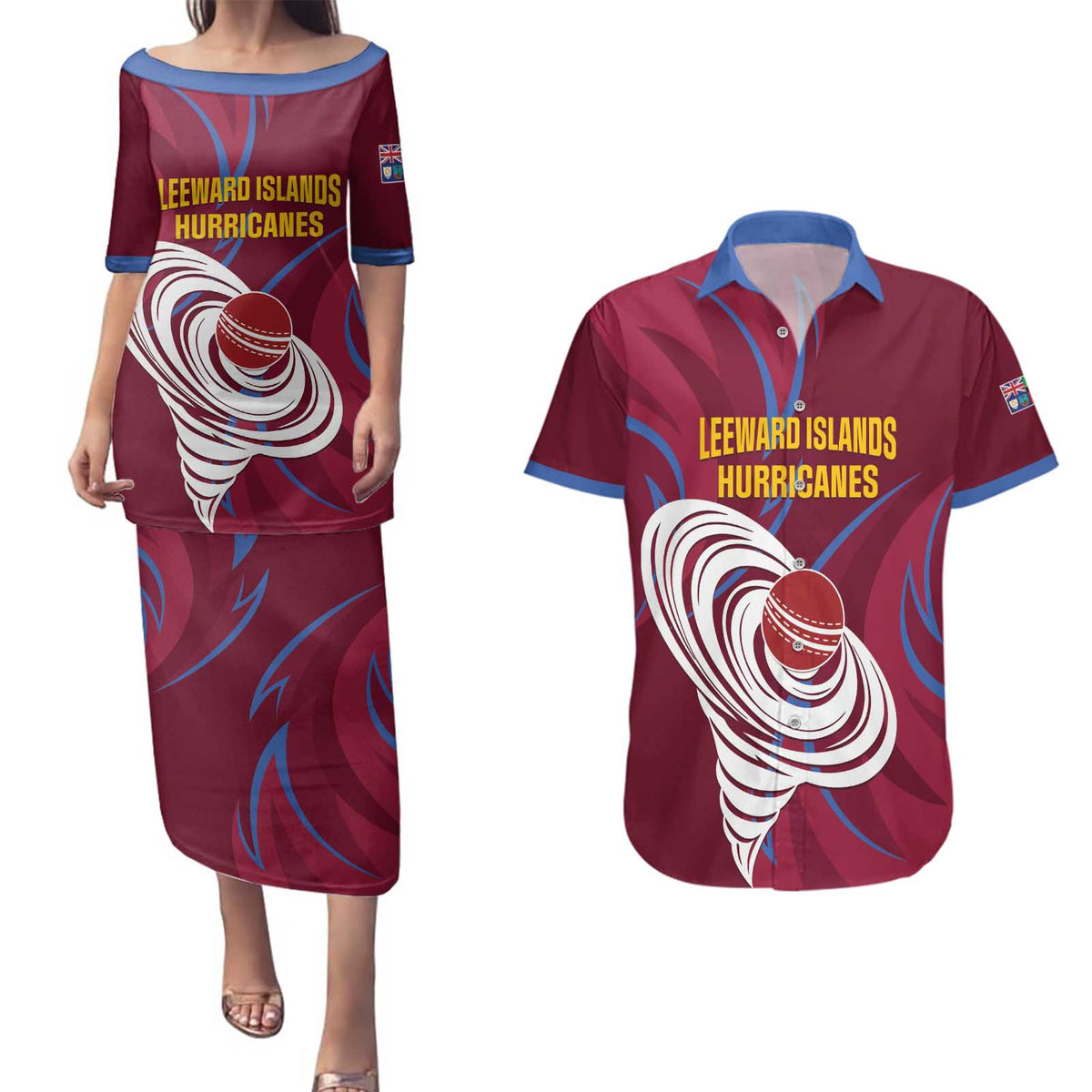 Custom Cricket Leeward Hurricanes Couples Matching Puletasi and Hawaiian Shirt Come On Hurricanes Boys