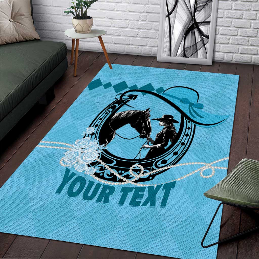 Personalized Kentucky Horse Racing Area Rug Beauty and The Horse Blue Version LT01