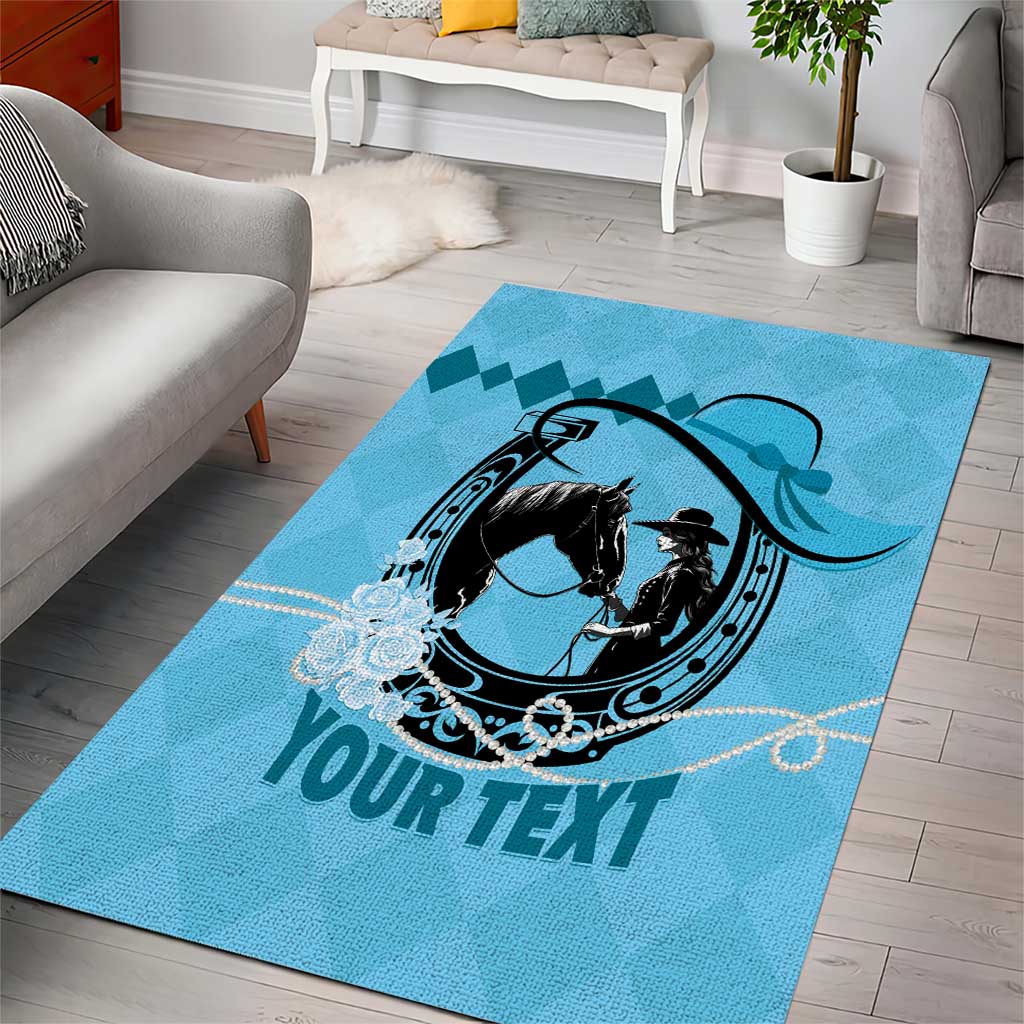 Personalized Kentucky Horse Racing Area Rug Beauty and The Horse Blue Version LT01
