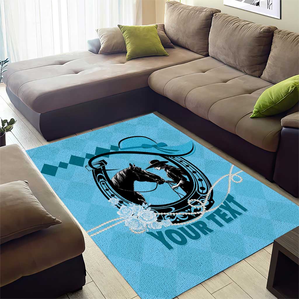 Personalized Kentucky Horse Racing Area Rug Beauty and The Horse Blue Version LT01
