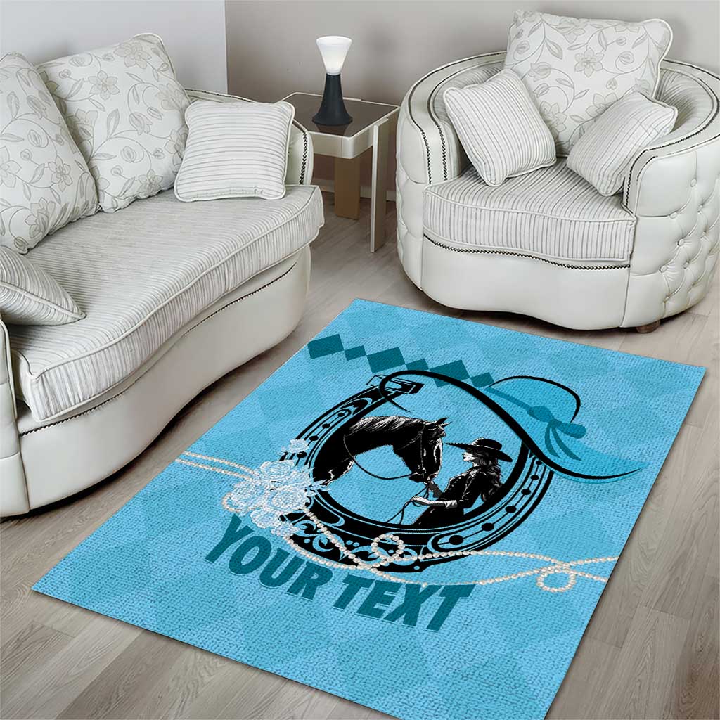 Personalized Kentucky Horse Racing Area Rug Beauty and The Horse Blue Version LT01