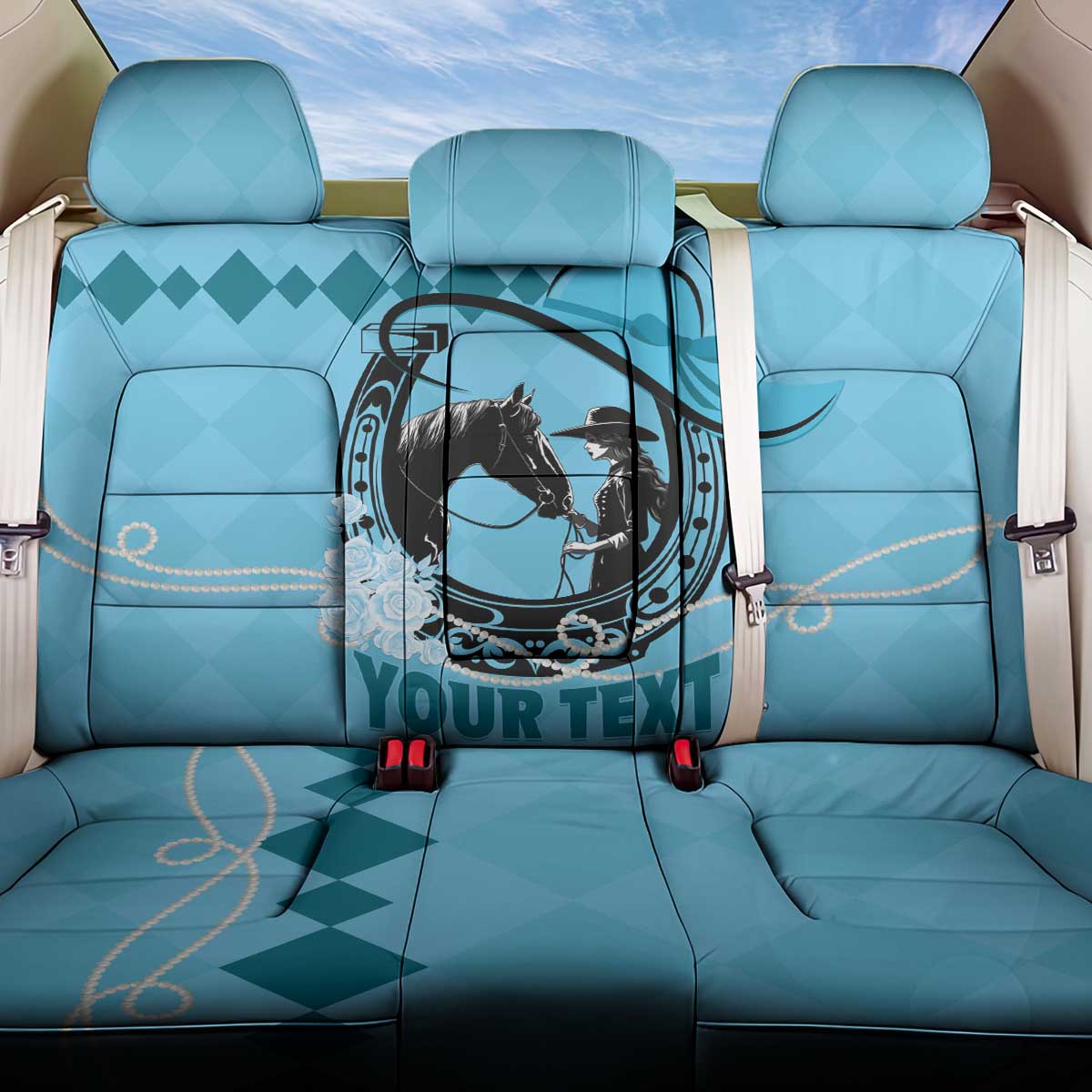 Personalized Kentucky Horse Racing Back Car Seat Cover Beauty and The Horse Blue Version LT01