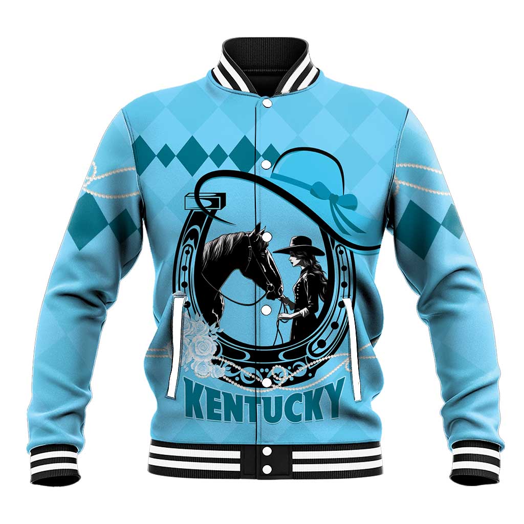 Personalized Kentucky Horse Racing Baseball Jacket Beauty and The Horse Blue Version LT01