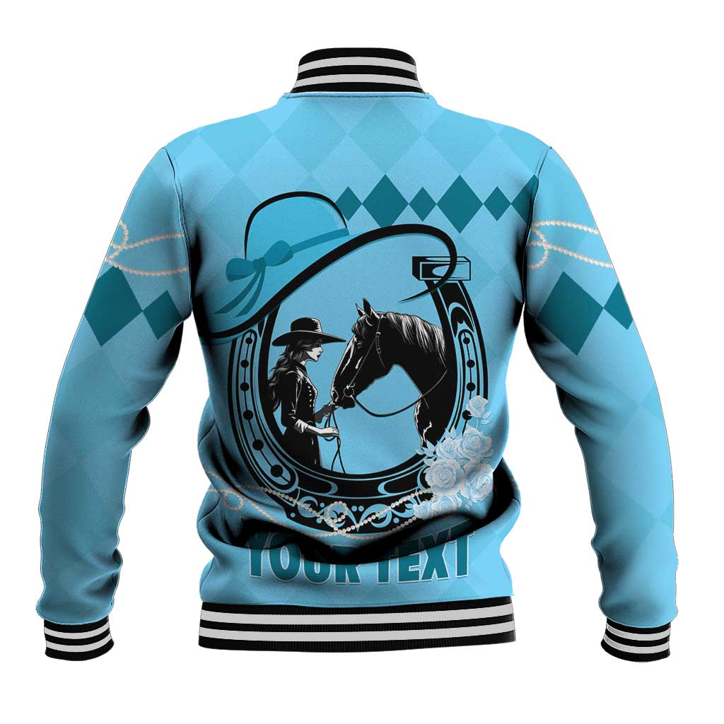 Personalized Kentucky Horse Racing Baseball Jacket Beauty and The Horse Blue Version LT01