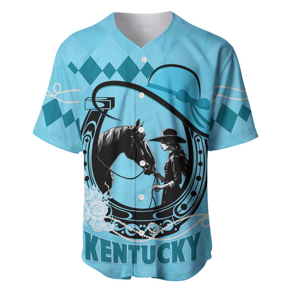 Personalized Kentucky Horse Racing Baseball Jersey Beauty and The Horse Blue Version LT01