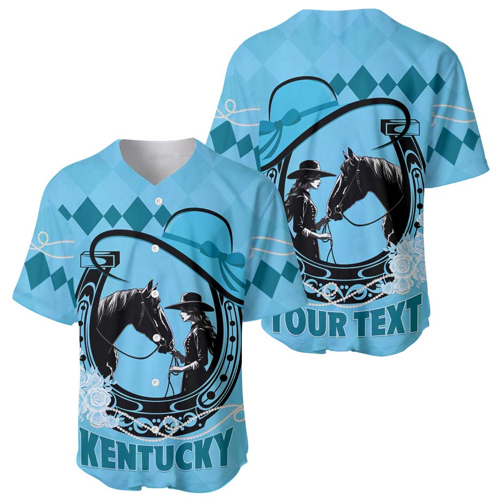 Personalized Kentucky Horse Racing Baseball Jersey Beauty and The Horse Blue Version LT01