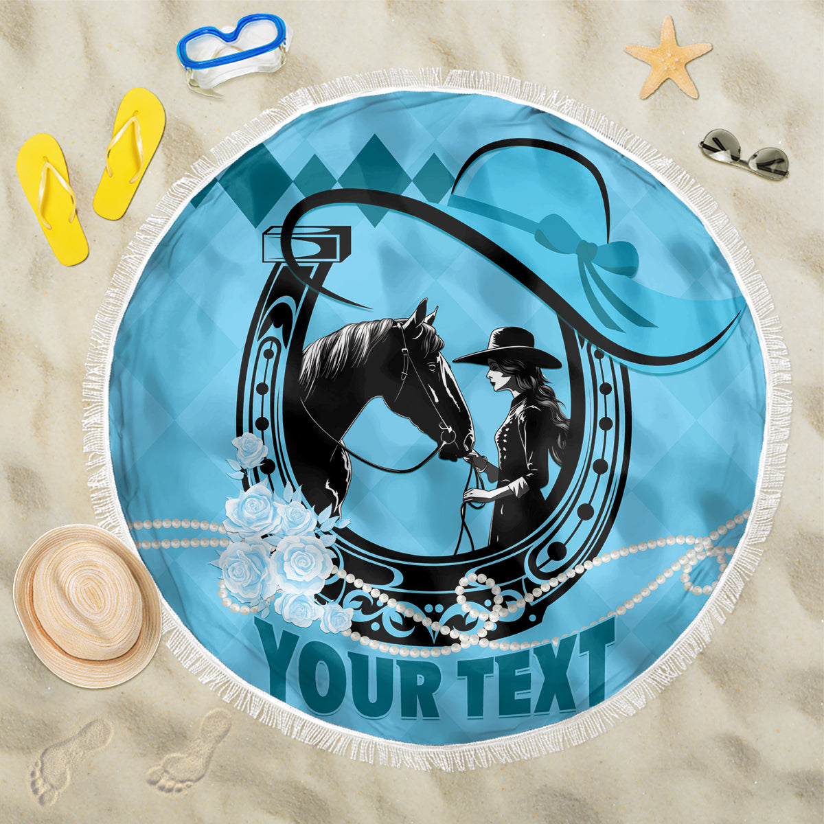 Personalized Kentucky Horse Racing 2024 Beach Blanket Beauty and The Horse Blue Version