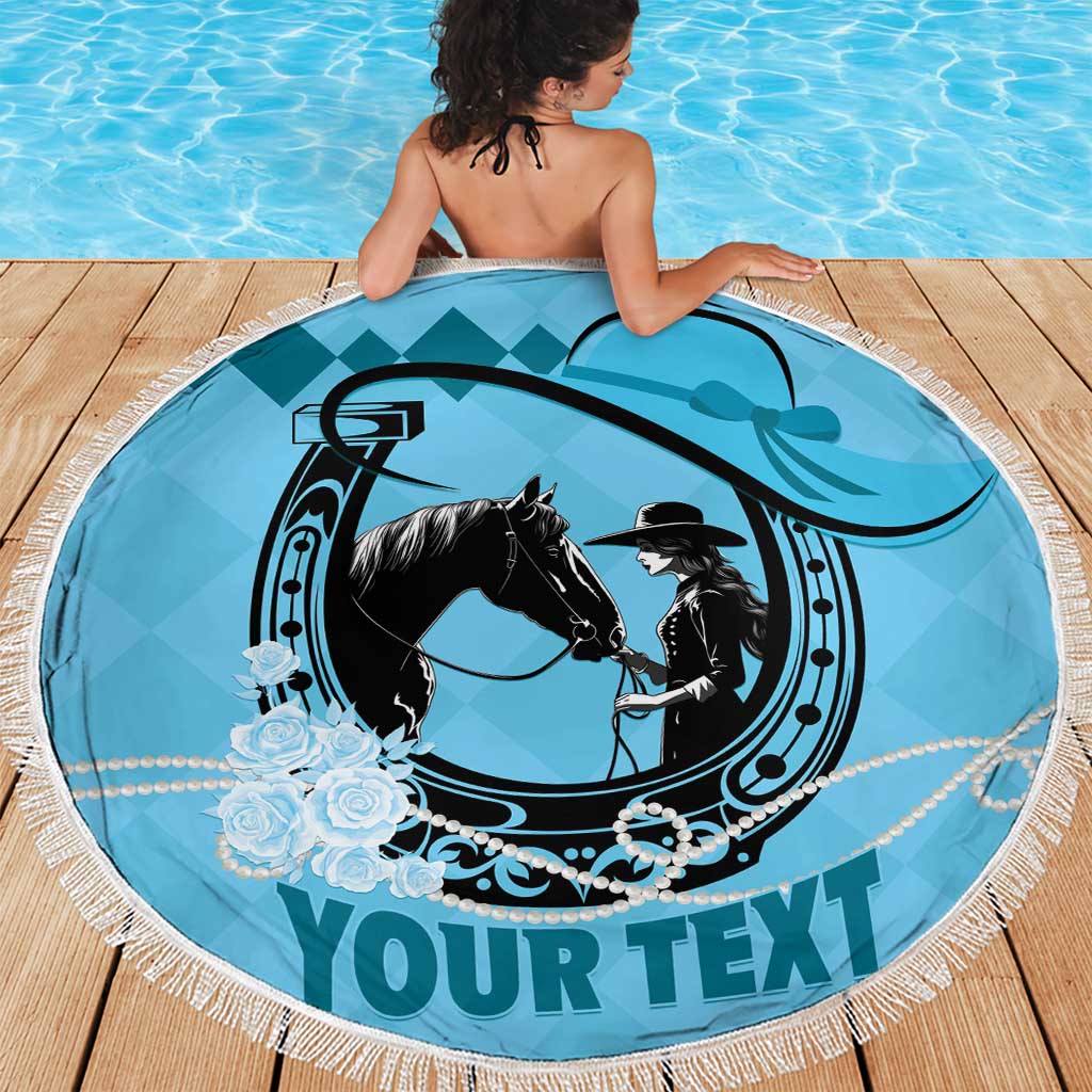 Personalized Kentucky Horse Racing Beach Blanket Beauty and The Horse Blue Version LT01