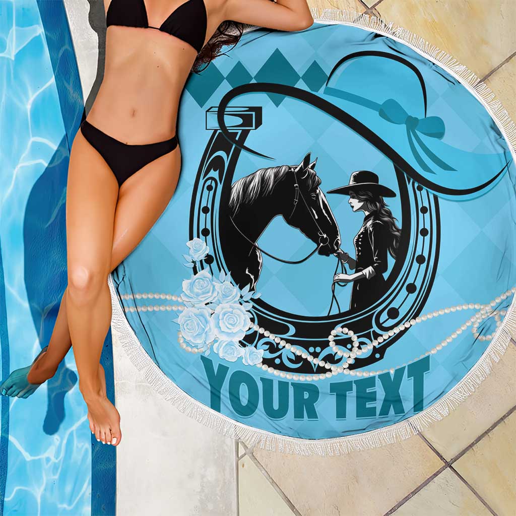 Personalized Kentucky Horse Racing Beach Blanket Beauty and The Horse Blue Version LT01