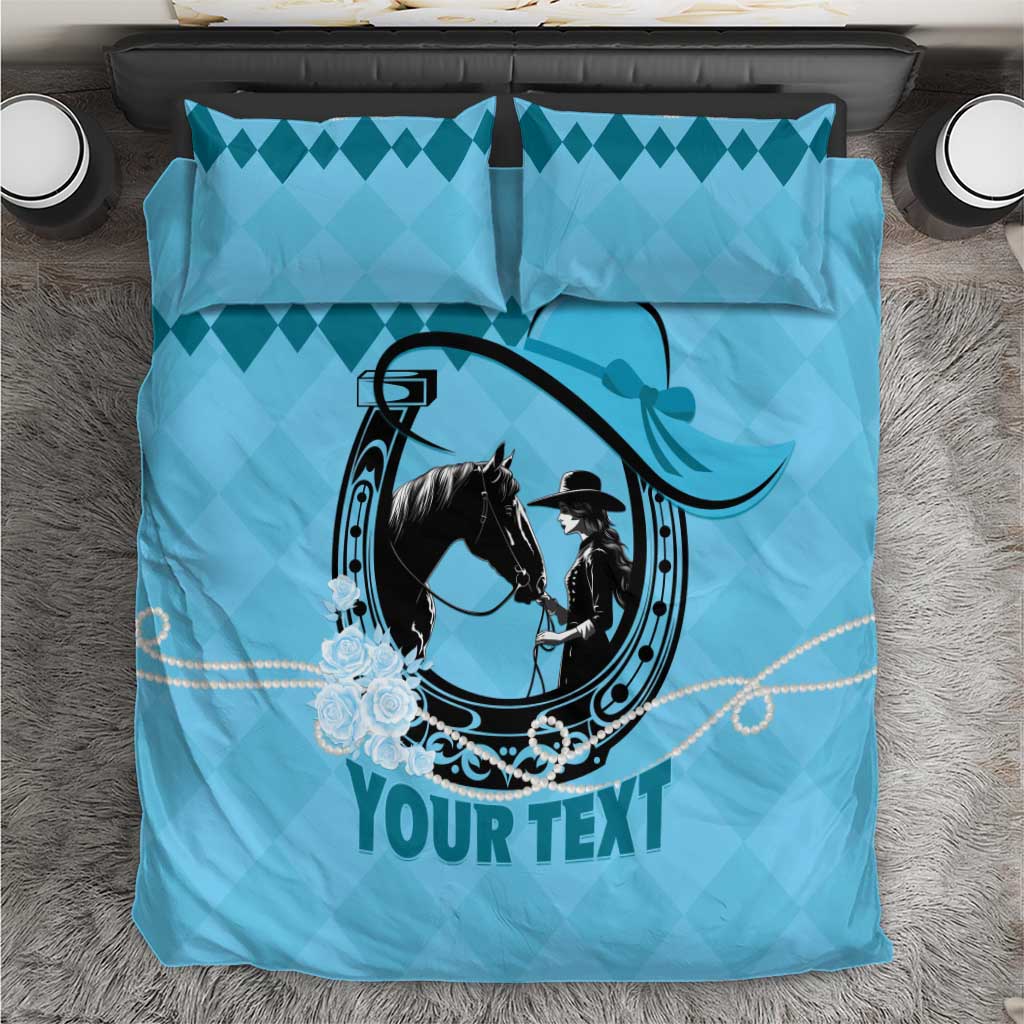 Personalized Kentucky Horse Racing Bedding Set Beauty and The Horse Blue Version LT01