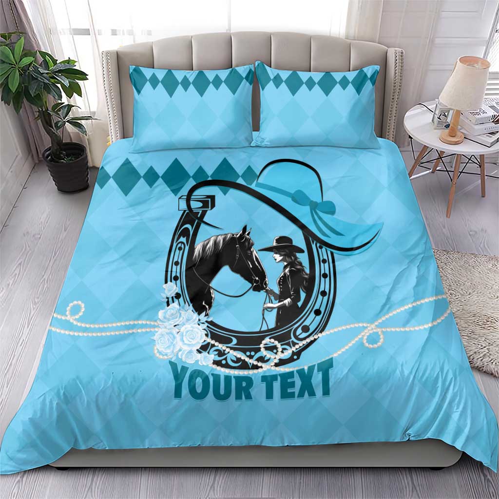Personalized Kentucky Horse Racing Bedding Set Beauty and The Horse Blue Version LT01