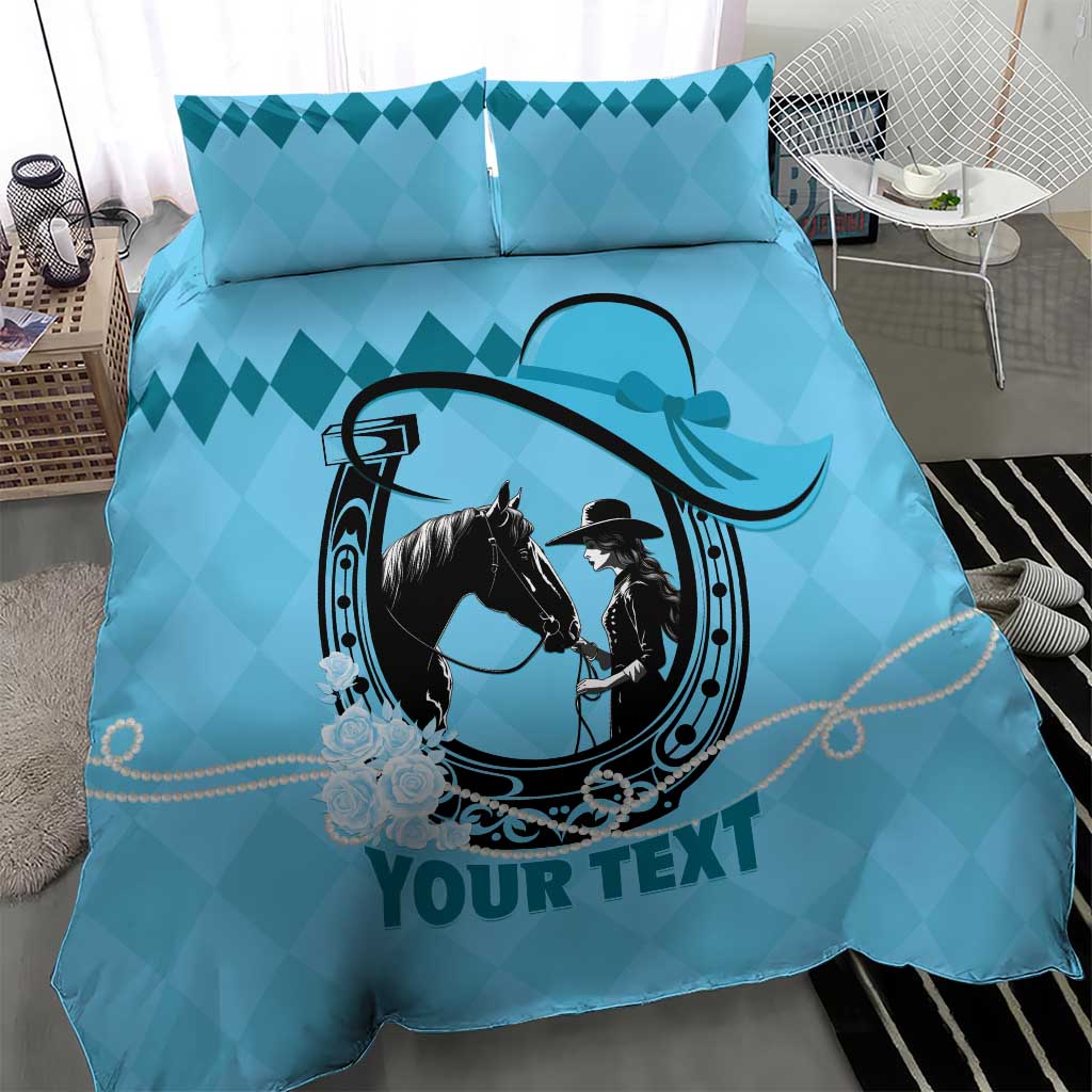 Personalized Kentucky Horse Racing Bedding Set Beauty and The Horse Blue Version LT01
