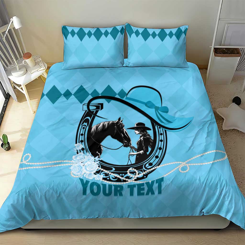 Personalized Kentucky Horse Racing Bedding Set Beauty and The Horse Blue Version LT01