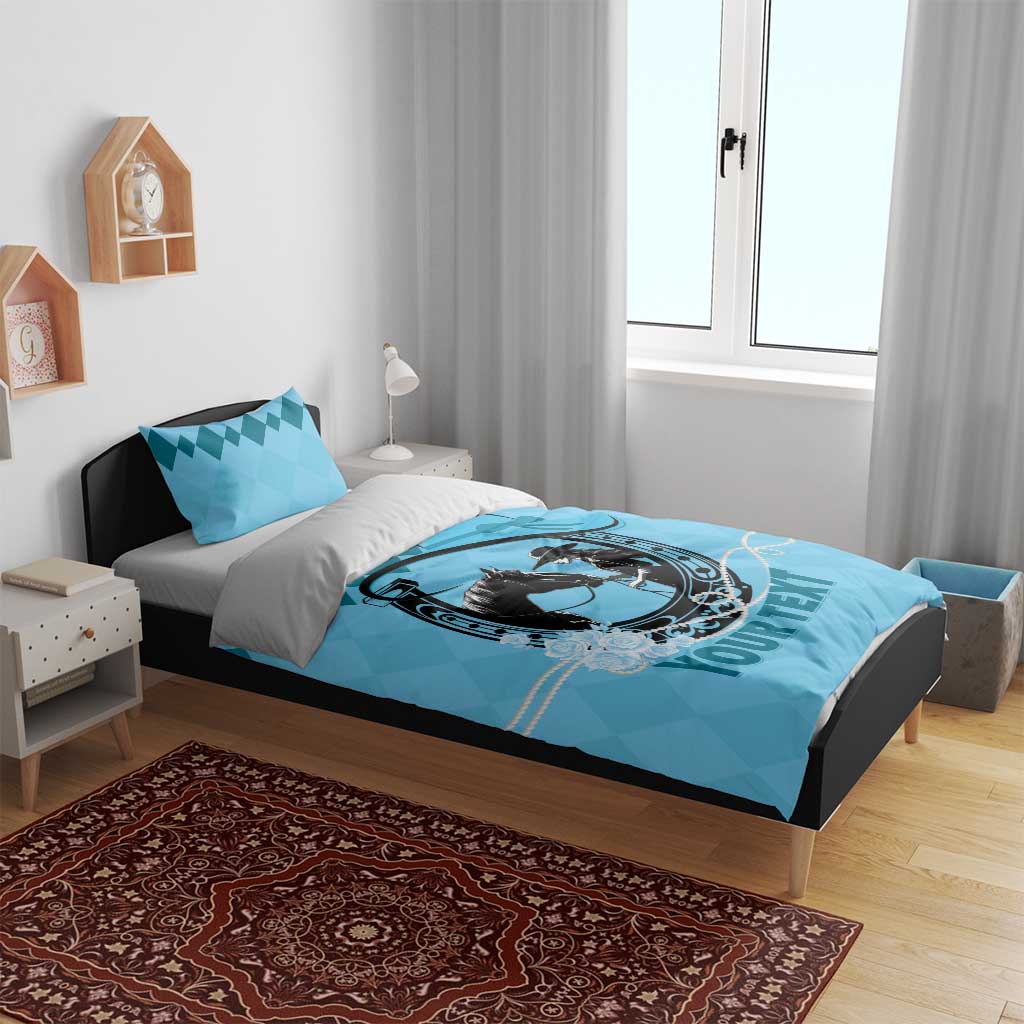 Personalized Kentucky Horse Racing Bedding Set Beauty and The Horse Blue Version LT01