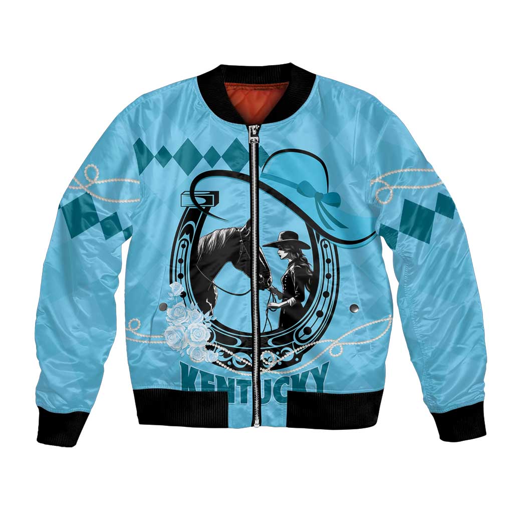 Personalized Kentucky Horse Racing Bomber Jacket Beauty and The Horse Blue Version LT01