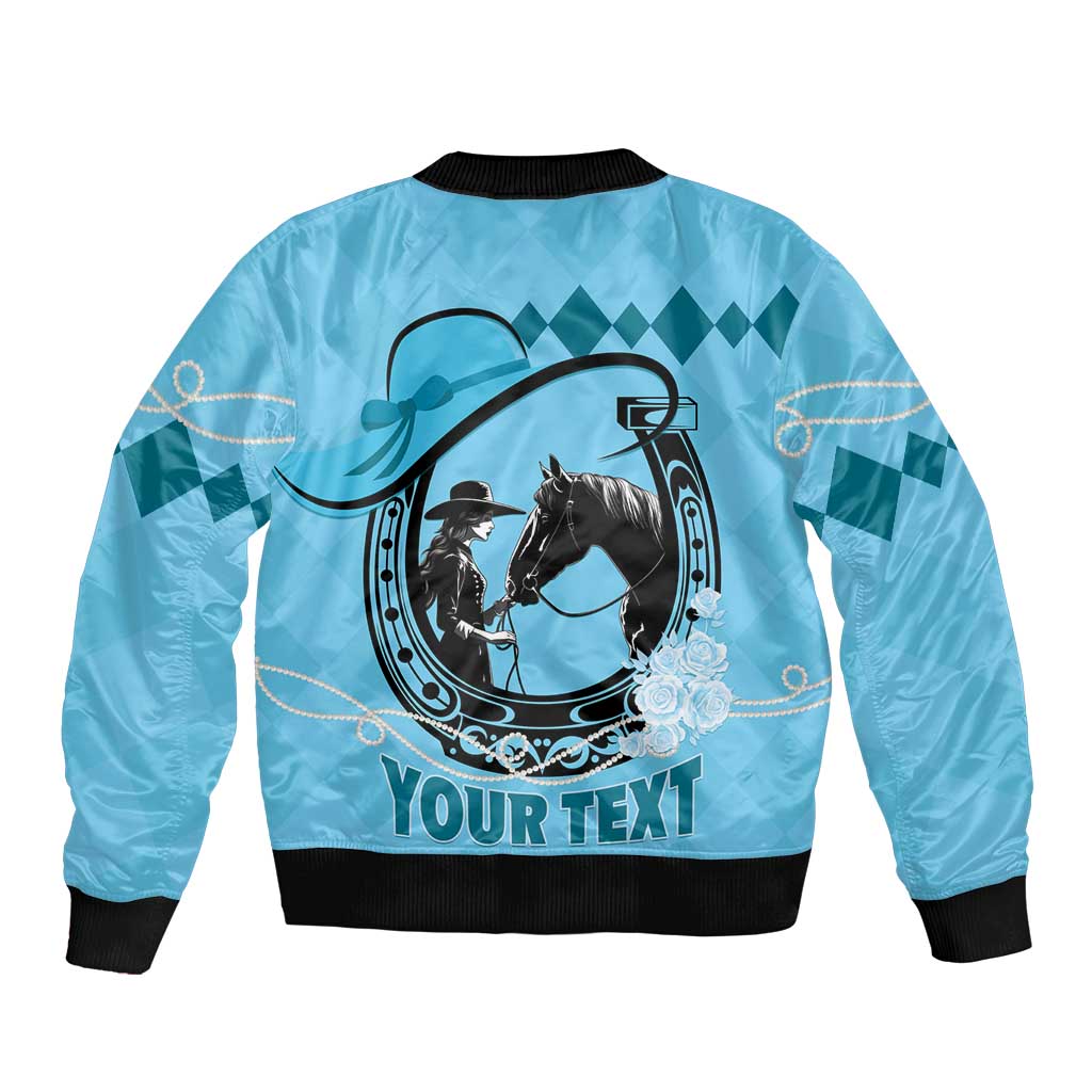 Personalized Kentucky Horse Racing Bomber Jacket Beauty and The Horse Blue Version LT01