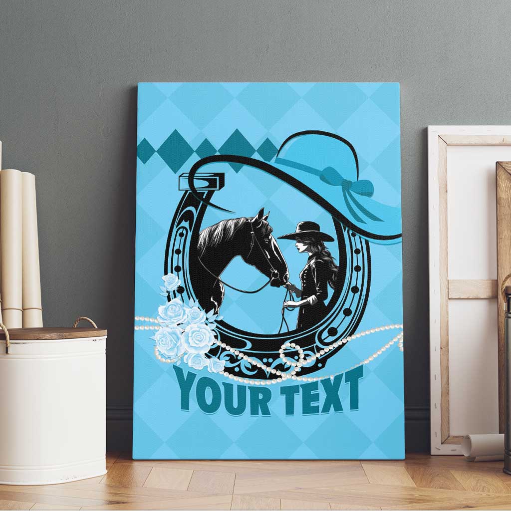 Personalized Kentucky Horse Racing Canvas Wall Art Beauty and The Horse Blue Version LT01