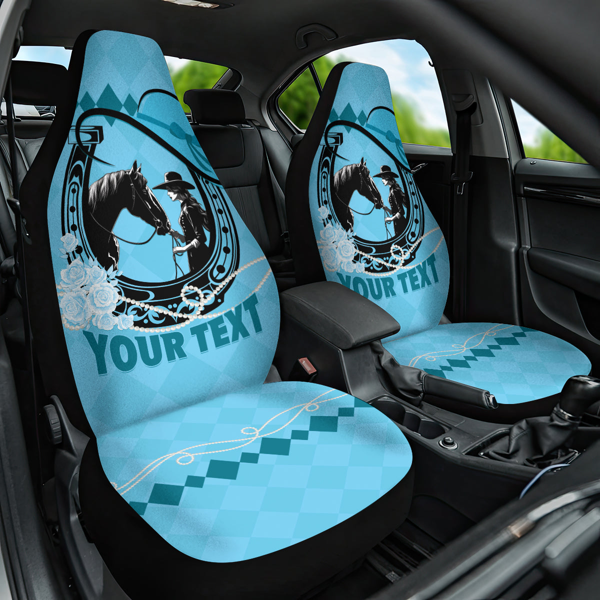 Personalized Kentucky Horse Racing 2024 Car Seat Cover Beauty and The Horse Blue Version LT01