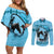 Personalized Kentucky Horse Racing Couples Matching Off Shoulder Short Dress and Long Sleeve Button Shirt Beauty and The Horse Blue Version LT01