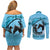 Personalized Kentucky Horse Racing Couples Matching Off Shoulder Short Dress and Long Sleeve Button Shirt Beauty and The Horse Blue Version LT01