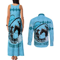 Personalized Kentucky Horse Racing Couples Matching Tank Maxi Dress and Long Sleeve Button Shirt Beauty and The Horse Blue Version LT01