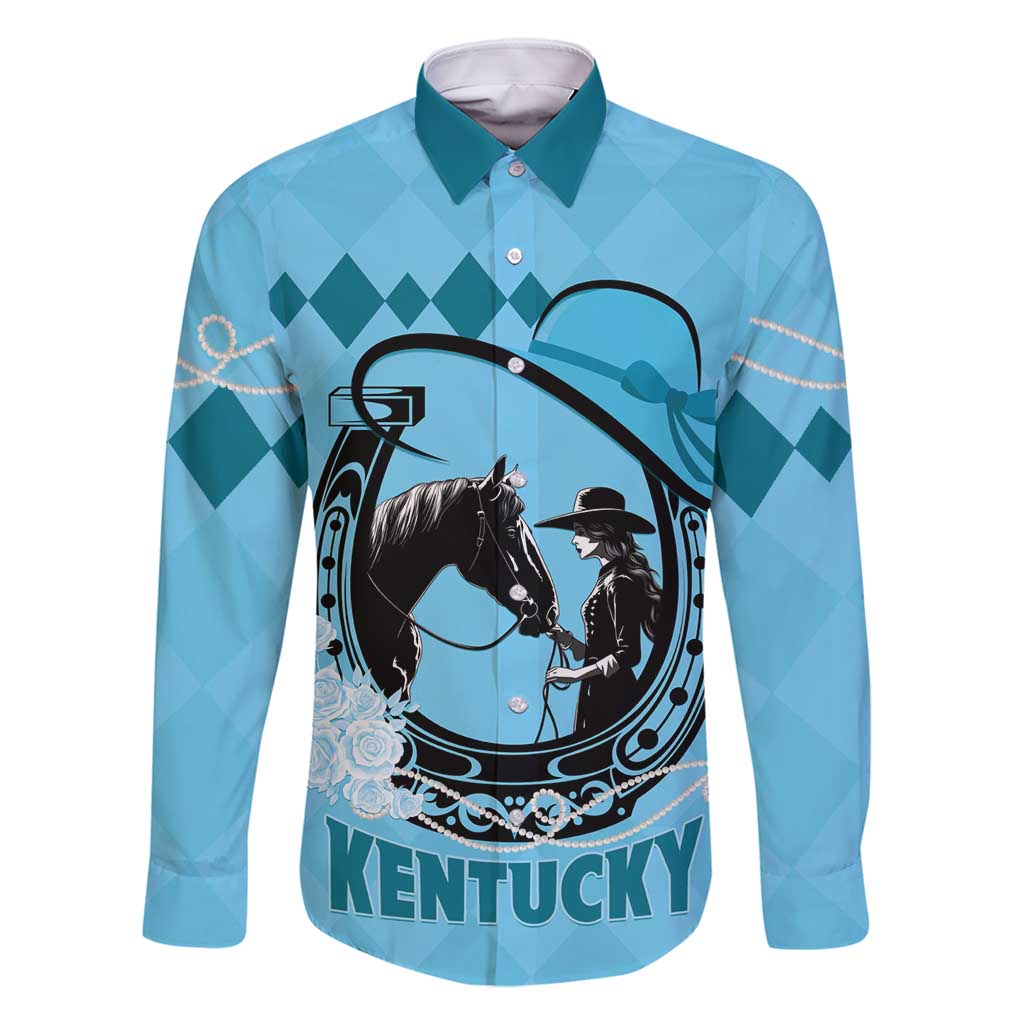 Personalized Kentucky Horse Racing Family Matching Long Sleeve Bodycon Dress and Hawaiian Shirt Beauty and The Horse Blue Version LT01