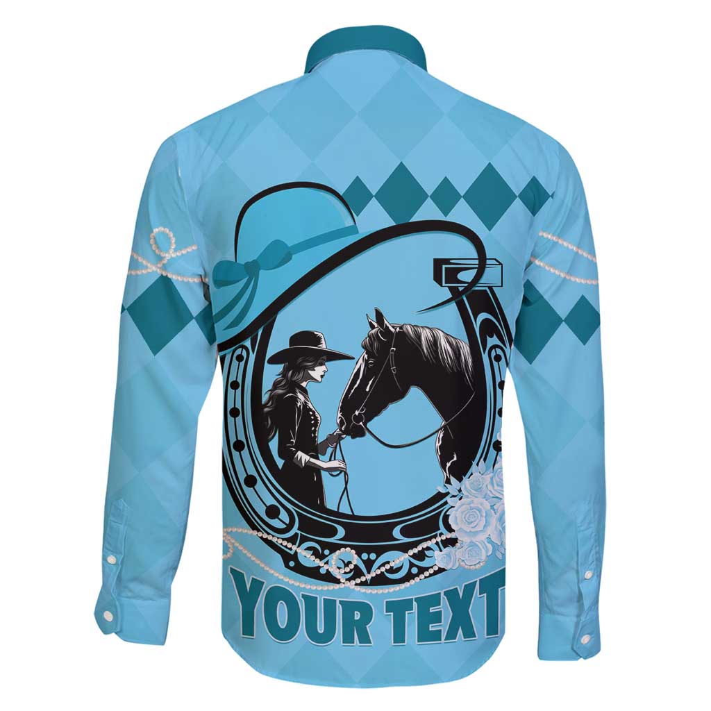 Personalized Kentucky Horse Racing Family Matching Long Sleeve Bodycon Dress and Hawaiian Shirt Beauty and The Horse Blue Version LT01