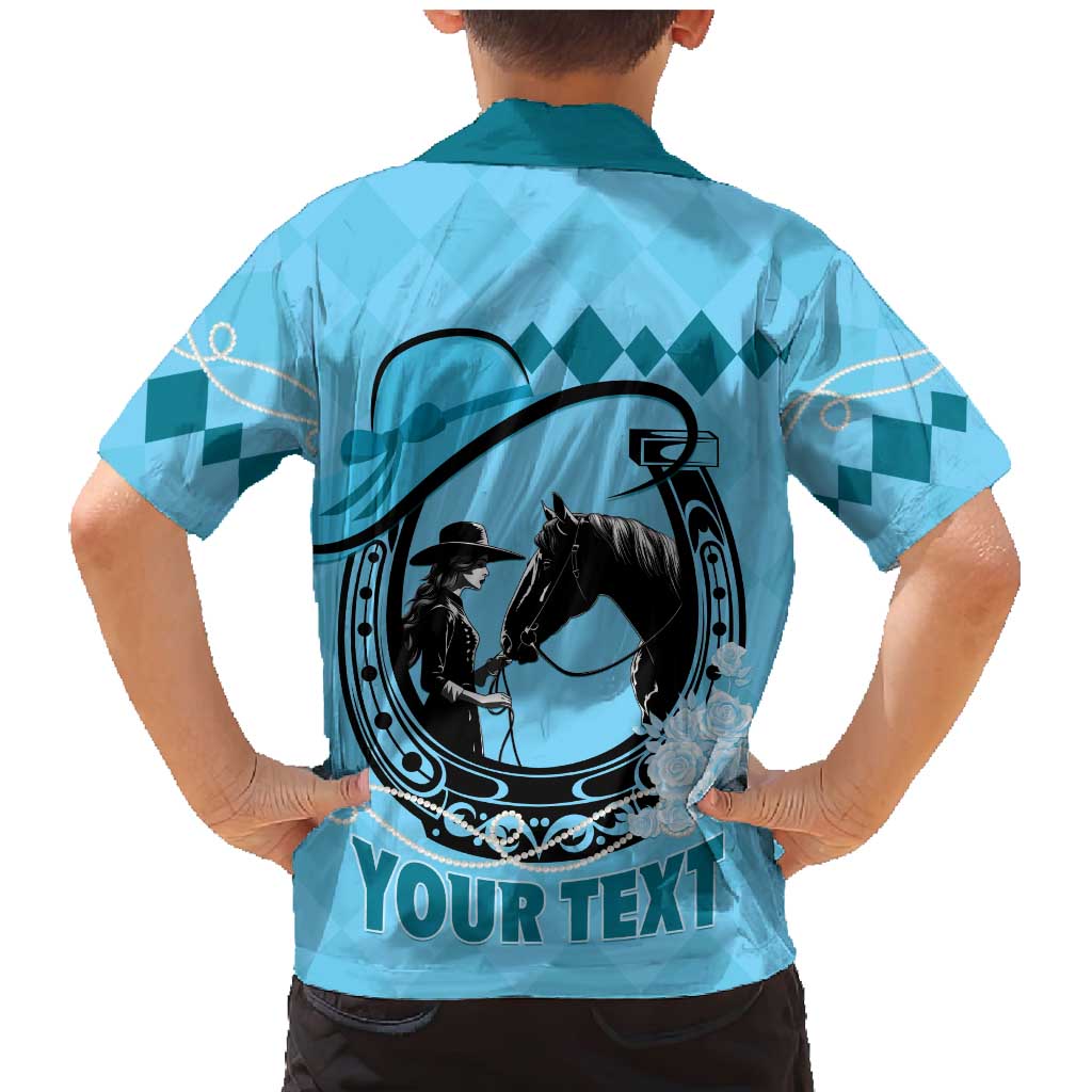 Personalized Kentucky Horse Racing Family Matching Mermaid Dress and Hawaiian Shirt Beauty and The Horse Blue Version LT01